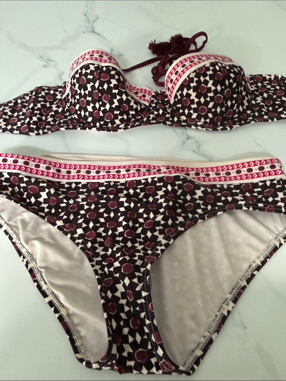 kate spade Black and Burgundy Geometric Bikini Set